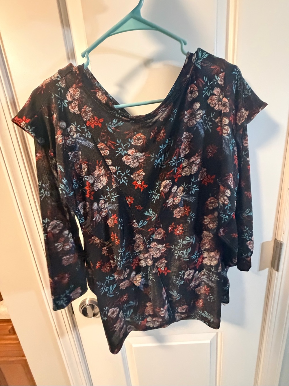 Free People Boatneck Women’s Top in Black with Multi-Color Print